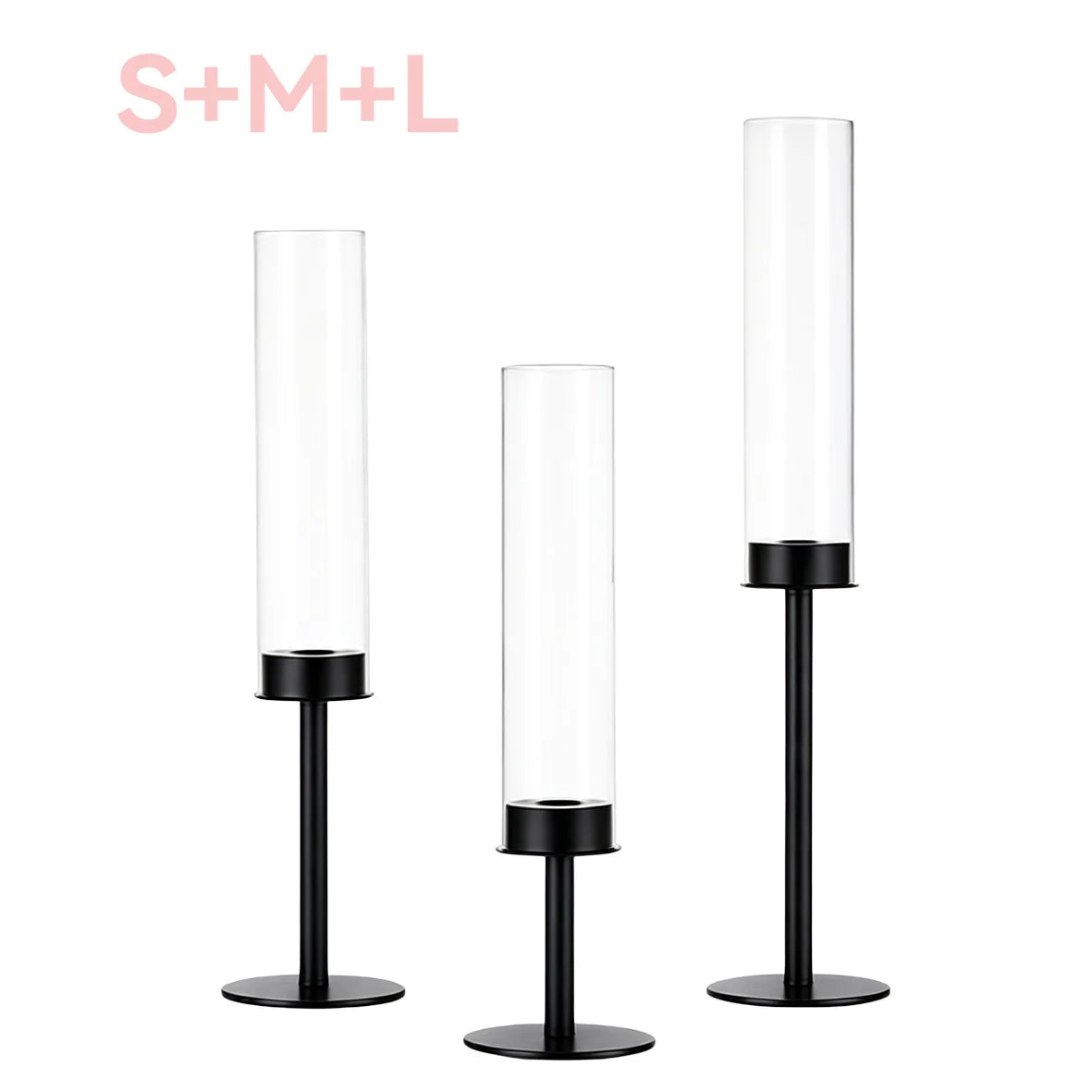 3pcs Black Minimalist Hurricane Candle Holder Set with Stable Base Modern Table Ornament for Dining Table Wedding Indoor Decorat