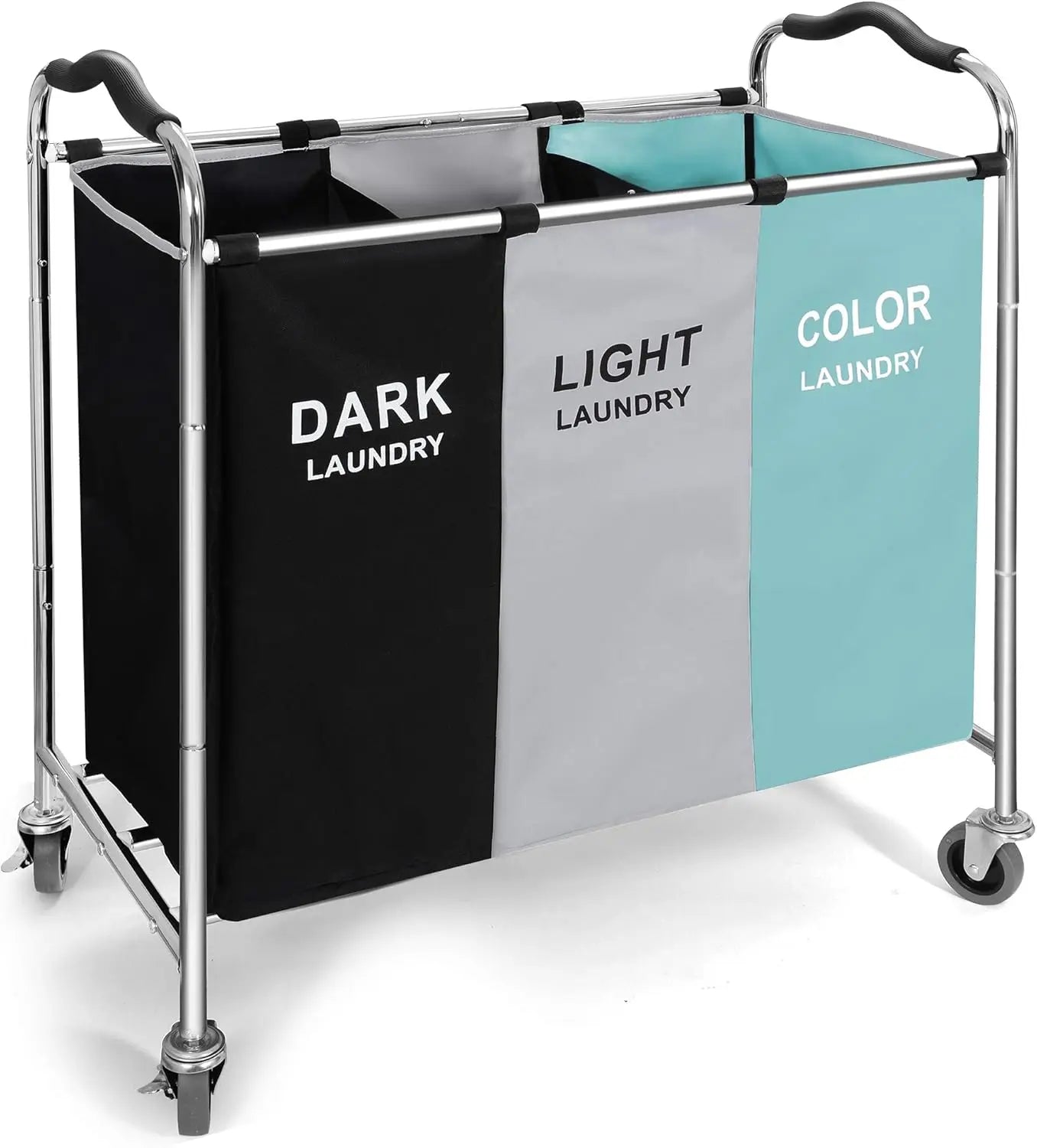 Laundry Basket with Wheels 240l Hamper 3 Section Bag