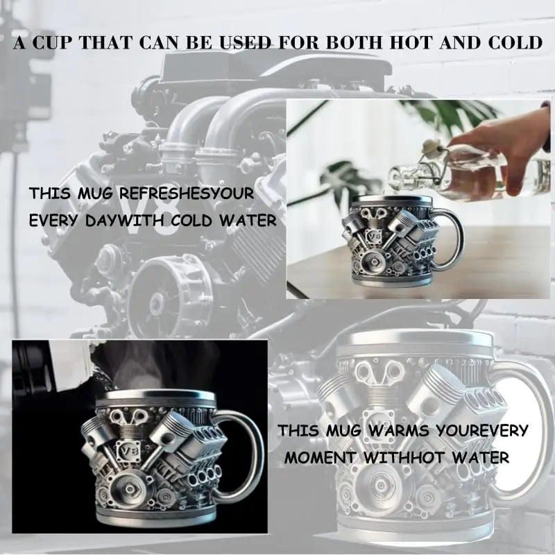 New engine cup, mug, stainless steel liner, coffee cup, creative resin crafts, desktop decoration ornaments