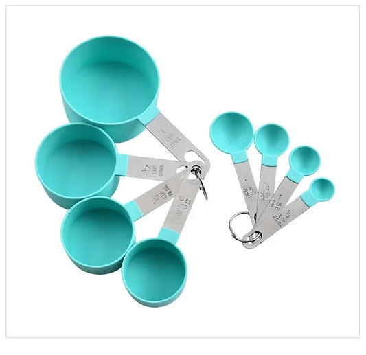 Measuring Spoons And Cups Set With Plastic Handles Kitchen