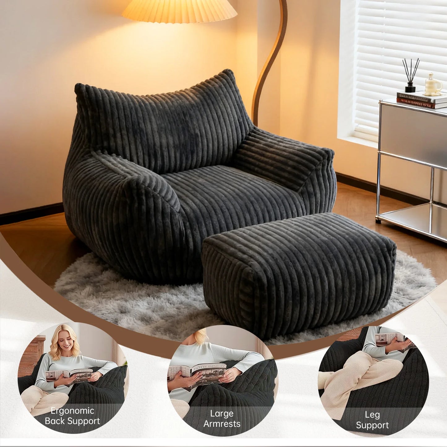 Reading Chair Bean Bag For Adults Cozy Living Room