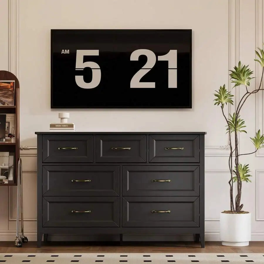 Asofer White Dresser For Bedroom With 7 Drawers, 47" W Chests Of Drawers With Metal Handles, Wood TV StandWith   Anti-Dumping Design And Slide Rails For Living Room, Hallway, Entryway
