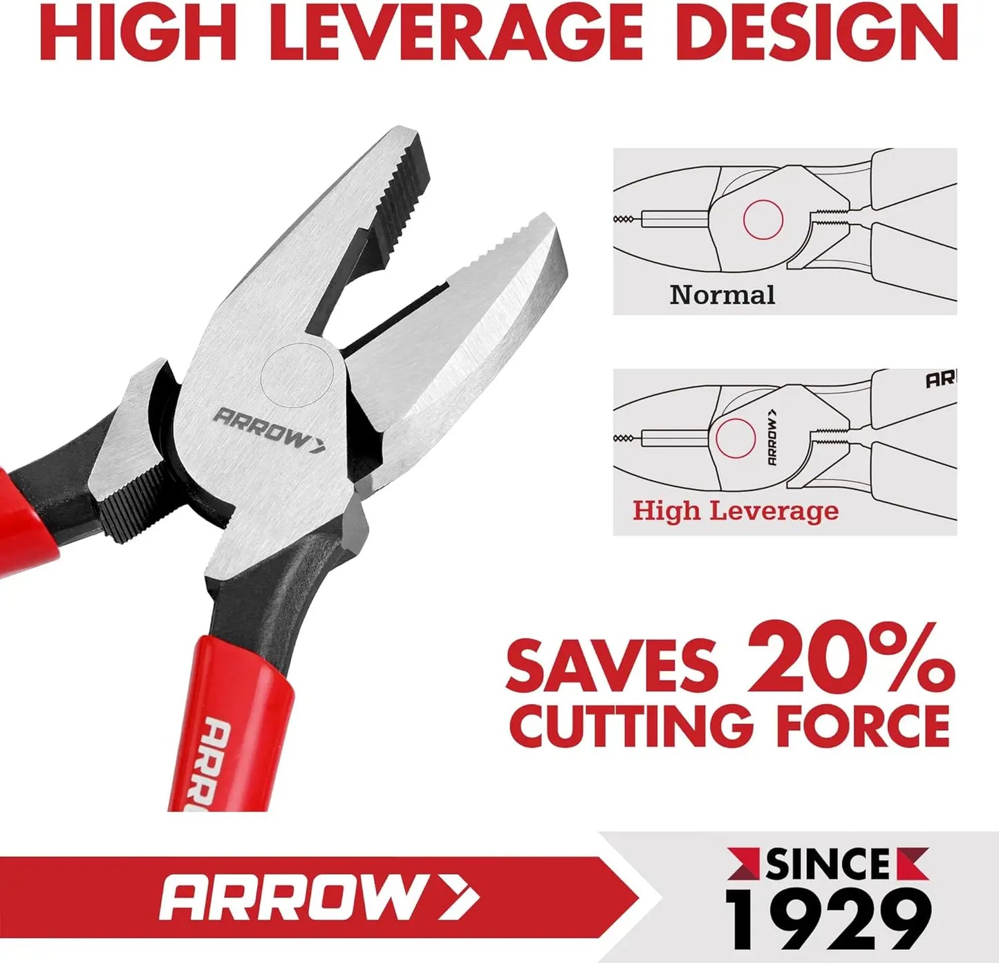 8" High Leverage Linemans Pliers, Side Cutters for Wire Cutting & Gripping