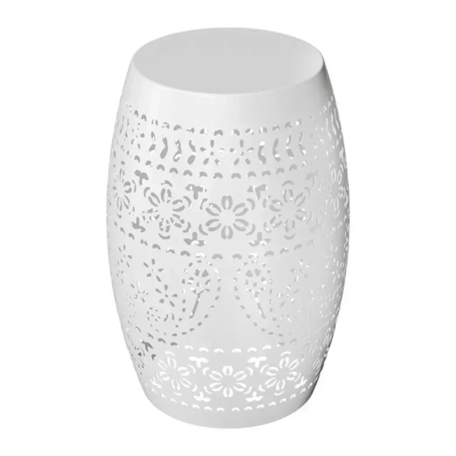 9.4 Steel Patio End Table Round Hollow Drum Side Table Accent Table for Indoor and Outdoor White