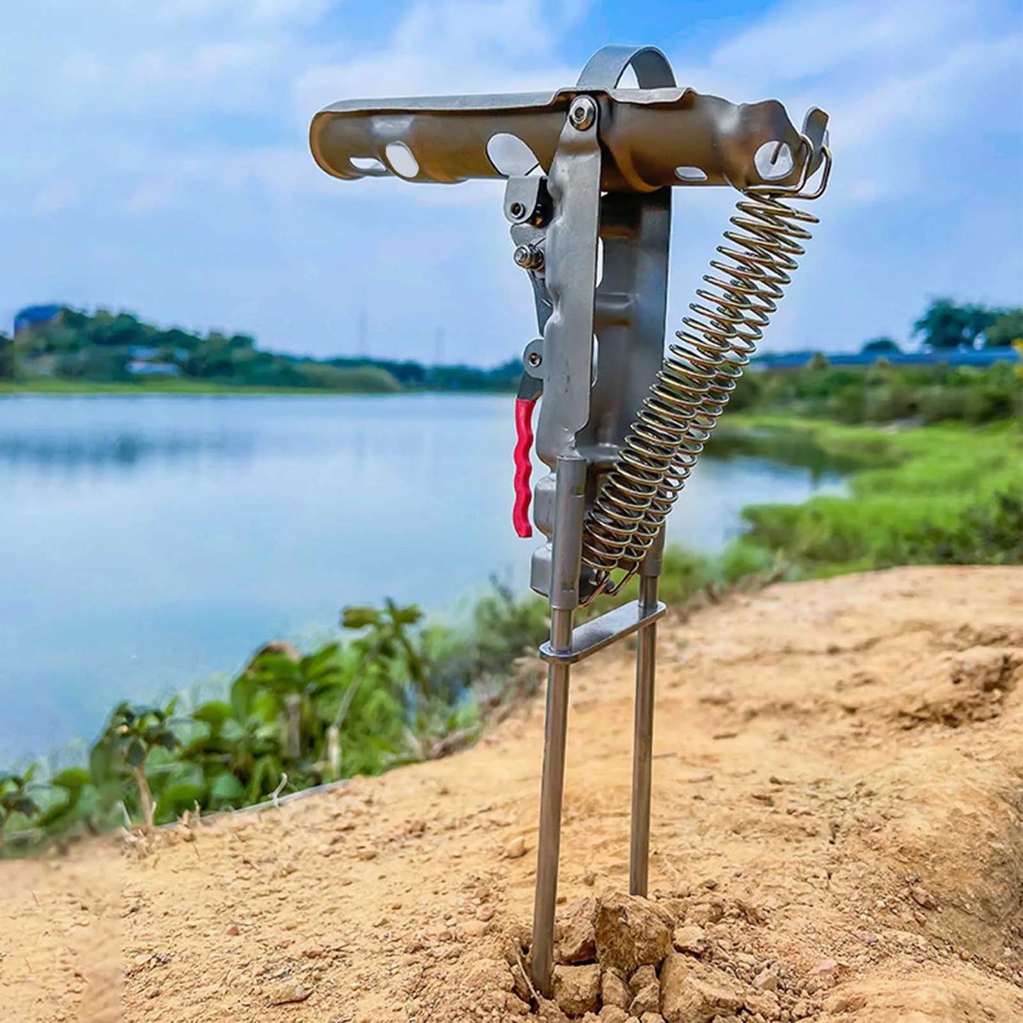 Stainless Steel Fishing Rod Holder Ground Spike Stand Double Spring Auto Hook Setting Sensitive Bite for Anglers