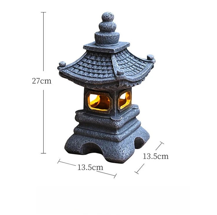 Solar Powered Lamp Garden Accessories Oriental Stone Pagoda Sculpture Zen Palace Lantern Outdoor Light Garden Ornament