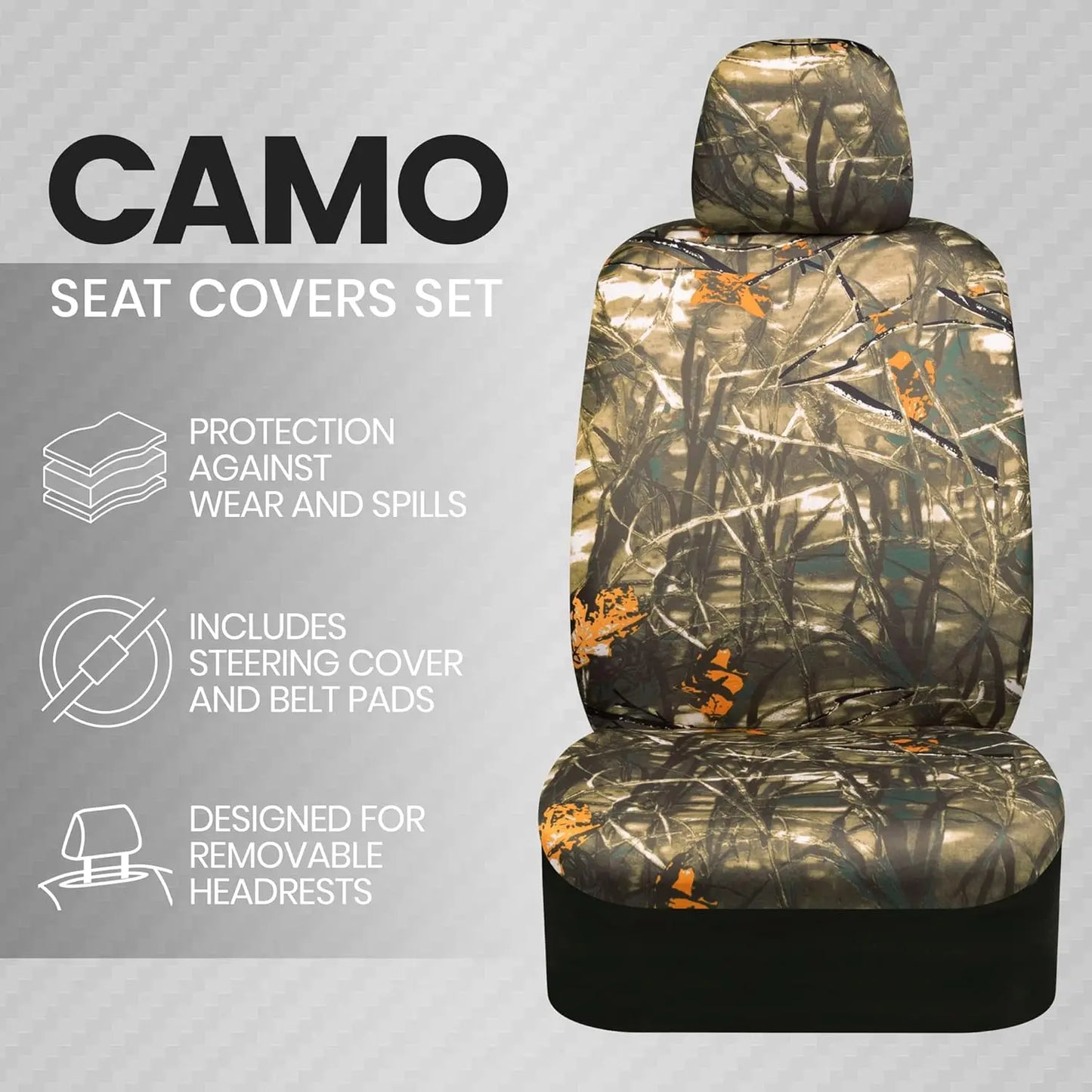 Forest Camo Car Seat Covers Full Set with Steering Wheel & Belt Covers for Cars Trucks SUV