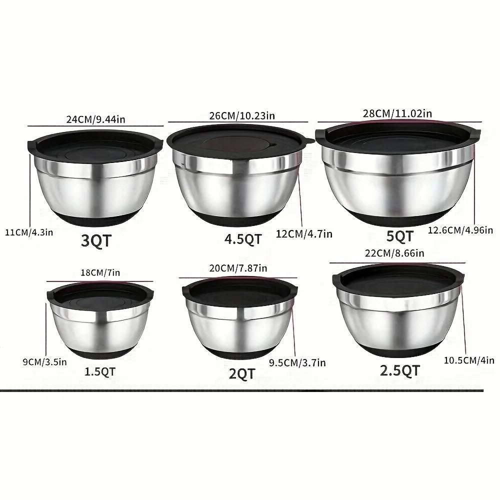 Stainless Steel Mixing Bowls with Lids and Grater Set