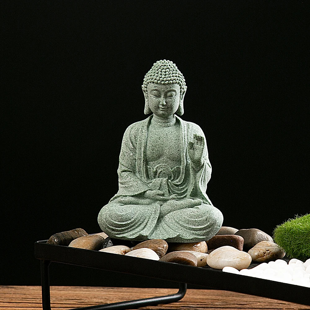 Buddha Statue Fish Tank Decoration Mini Buddhism Figurine Desk Topper Tablescape Decor Home Zen Statue Living Room Decoration