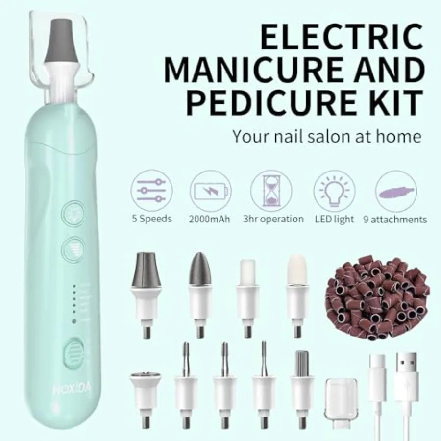Manicure Pedicure Kit for Women Professional Nail Grinder for Senior Thick Toenail Cordless Electric Nail File 5 Speeds Pedicur