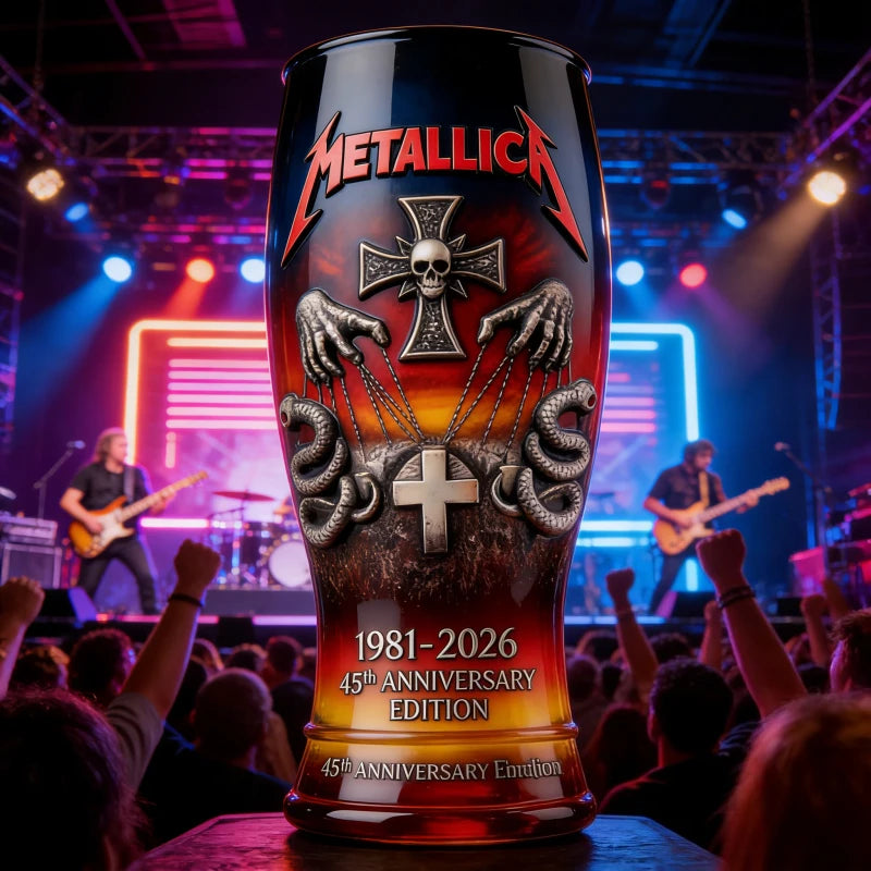 Metallica 45th Anniversary1981-2025 3D Embossed Blue Beer Glass, Heavy Metal Rock Band Collectible Tumbler,Barware Gift for Fans
