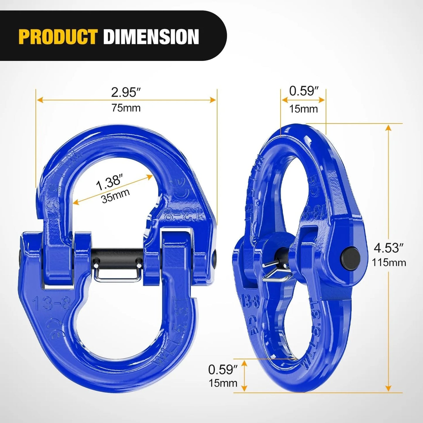 Nilight Safety Chain Connector Link 1/2" Tow Hitch Hammerlock Coupling 2 Pack Forged Steel 12000 lbs Recovery Rope Shackle Red
