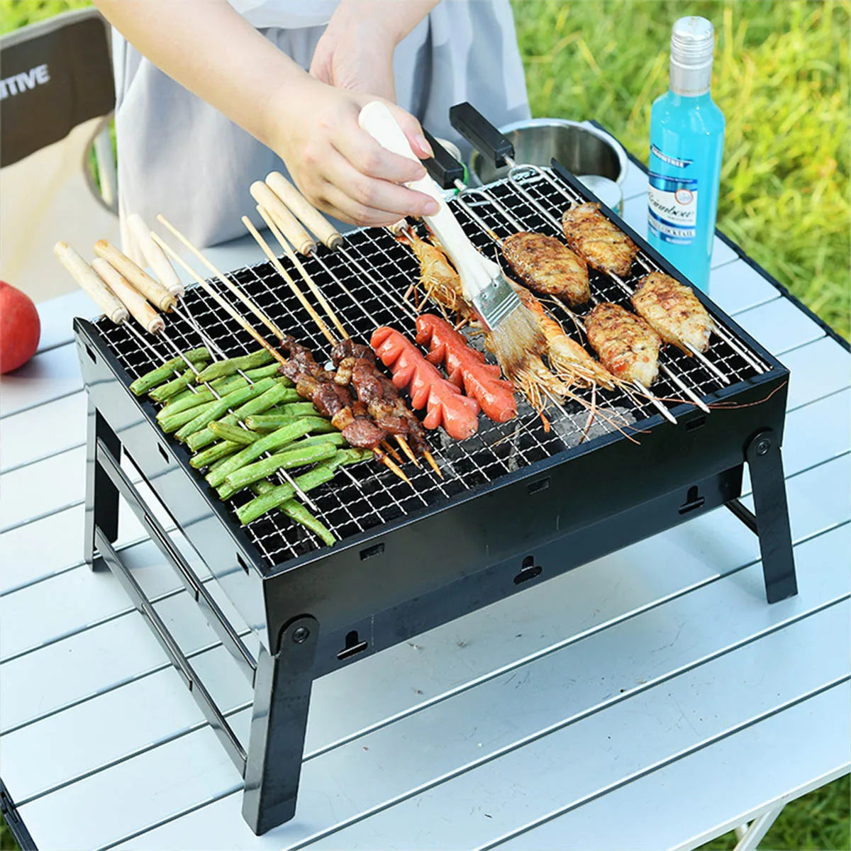 Portable Charcoal Grill Kit Stainless Steel Outdoor BBQ