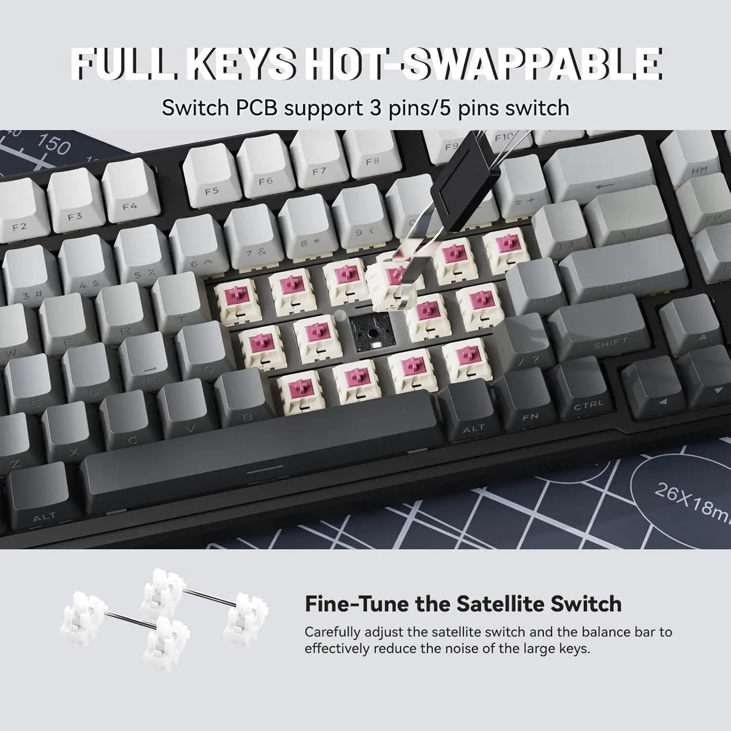 ATTACK SHARK X98 Wireless Mechanical Gaming Keyboard, Tri-Mode Hot-Swappable Gasket Mount RGB Backlit Keyboard for PC/Tablet/PS5
