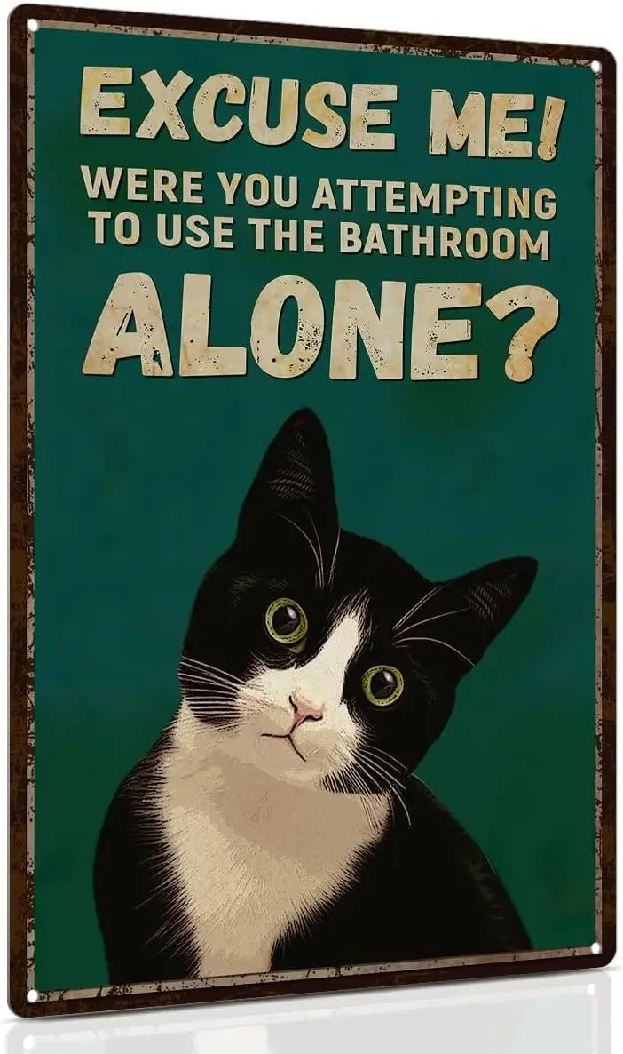 Funny "Are You Pooping" Tuxedo Cat Aluminum Bathroom Sign - Humor Wall Decor for Bathroom Glory