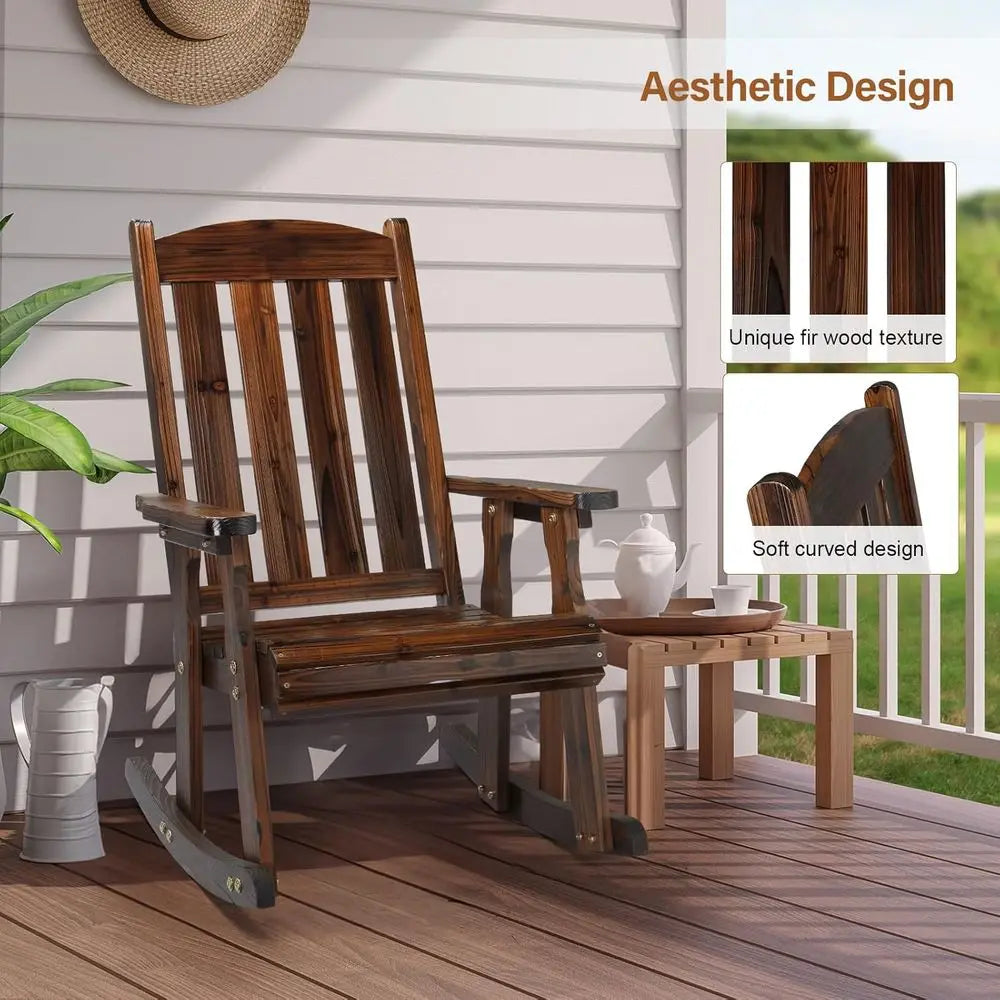 Heavy-Duty 600lbs Wooden Rocking Chair Set, Comfortable Backrest, Weatherproof Outdoor Patio Rockers (Rustic, 2 Pack)