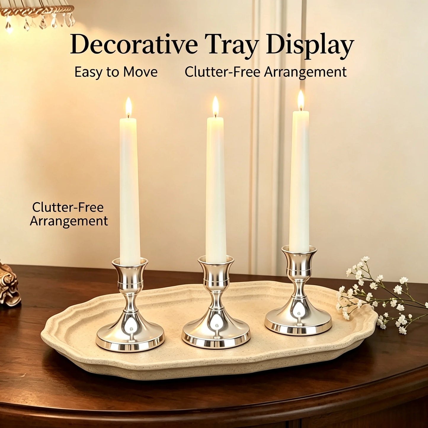 New Sliver Low Profile Candle Holder Sets Minimalist Pillar Candlestick in 3 Sizes Decorative Candle Stand for Table Centerpiece