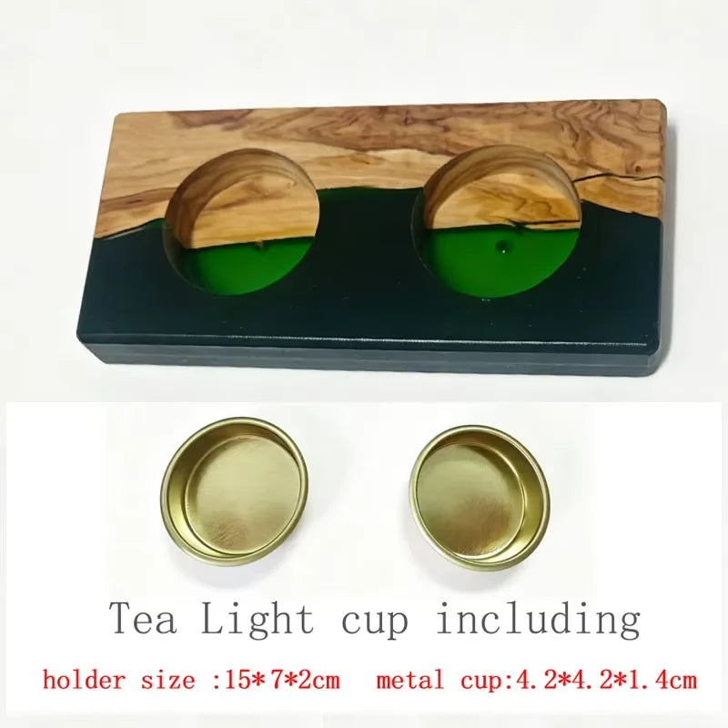 Epoxy Resin and Olive Wooden Candle Holder for Wedding Party Dinner Square Candle Stand Tealight Holder Shabbat Candle Holders