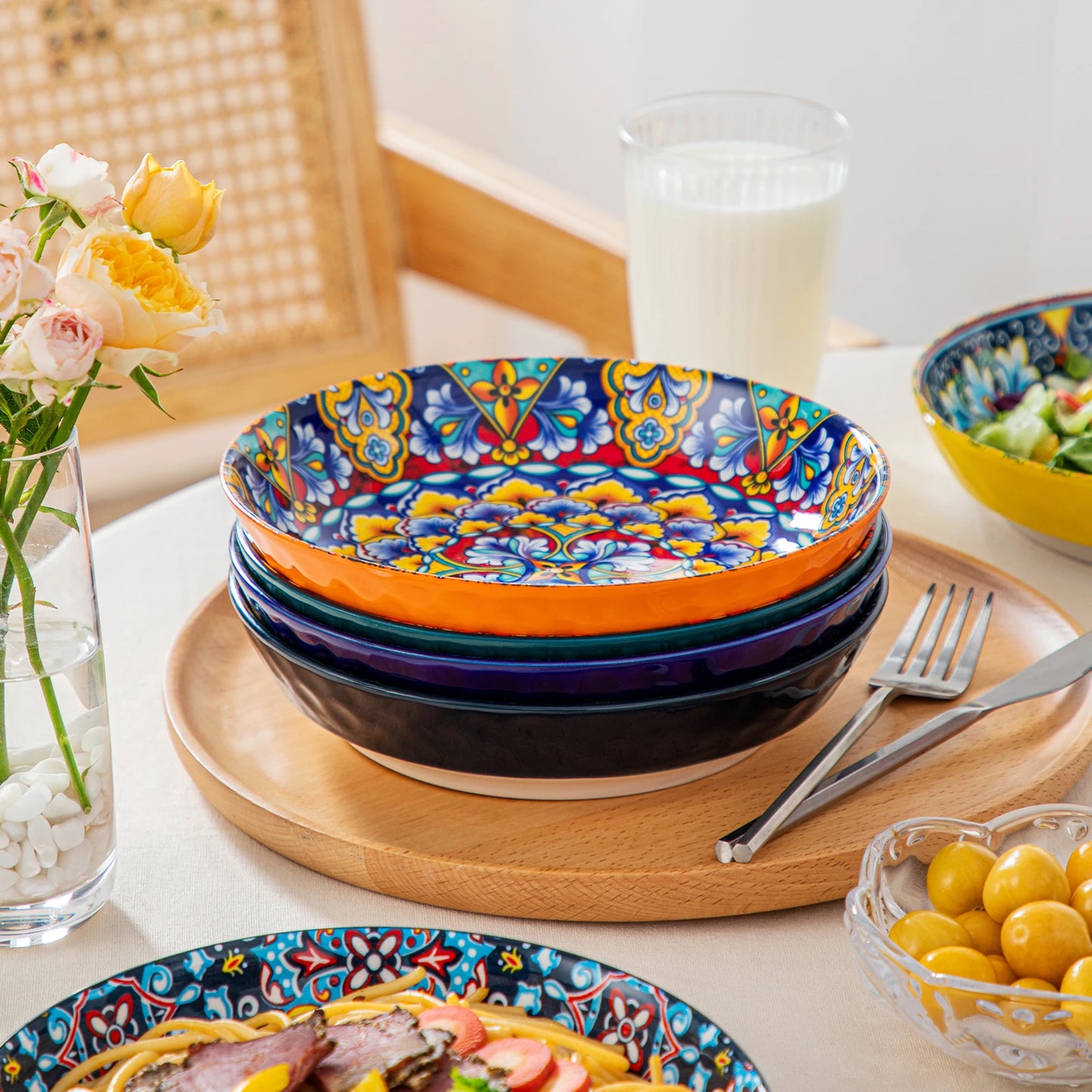 Vancasso 12/16/18/24 Piece Ceramic Dinnerware Set Stoneware Bohemian Style with Dinner/Dessert Plate/Cereal/Pasta Bowl For 6