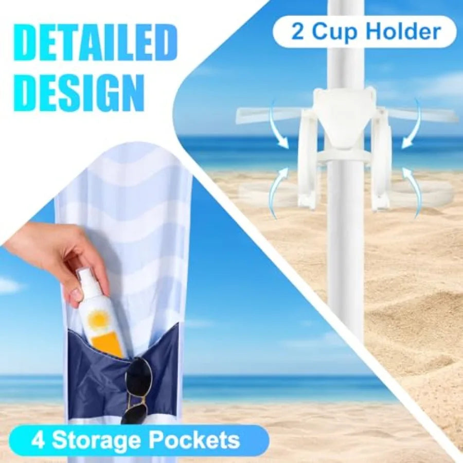 Beach Cabana Tent for outdoor use, polyester fabric, beige, UPF 50+ sun protection, foldable with adjustable height, 8'×8' size