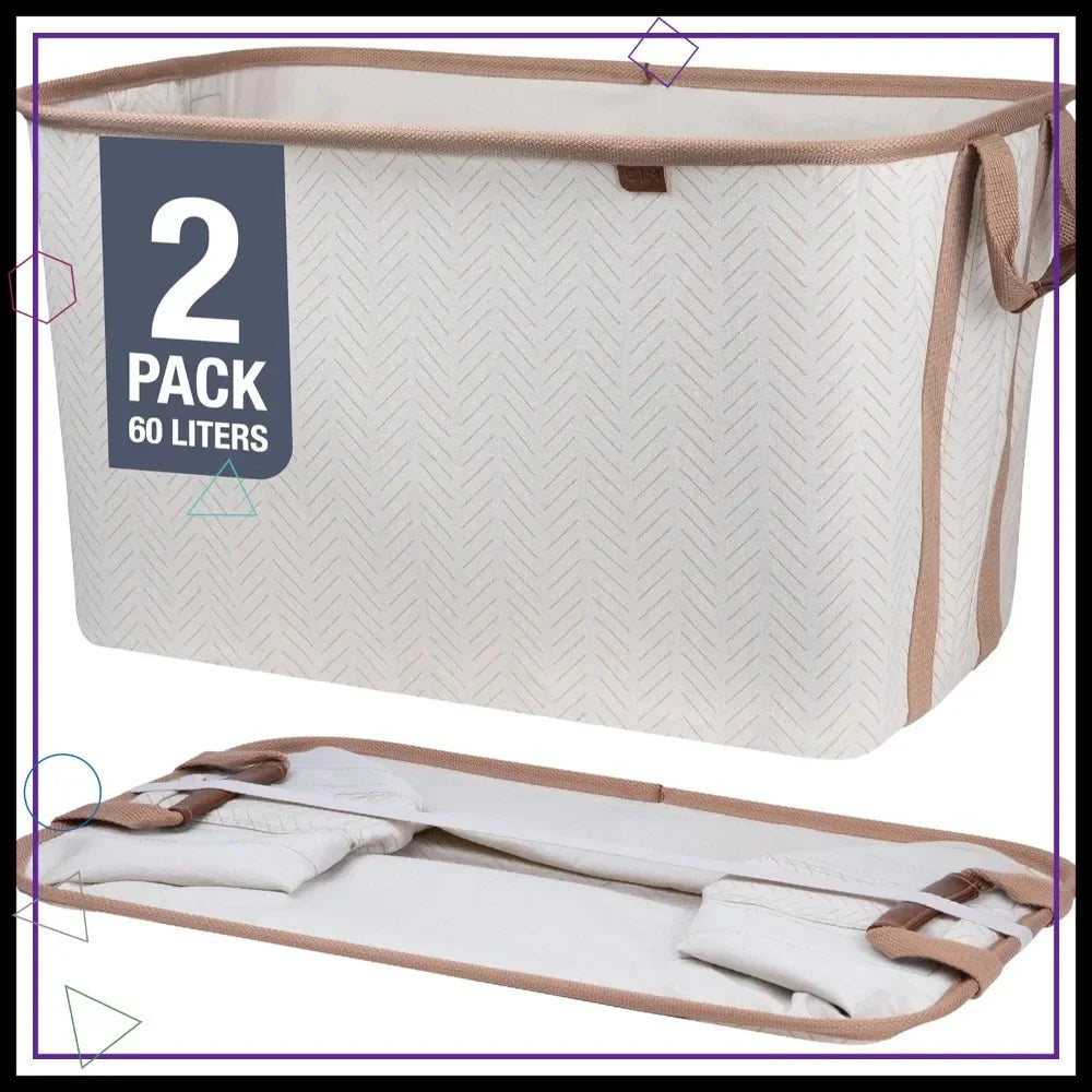 Foldable Laundry Basket 2-Pack 60L Collapsible Storage Hamper with Handles Space Saving Home Organization