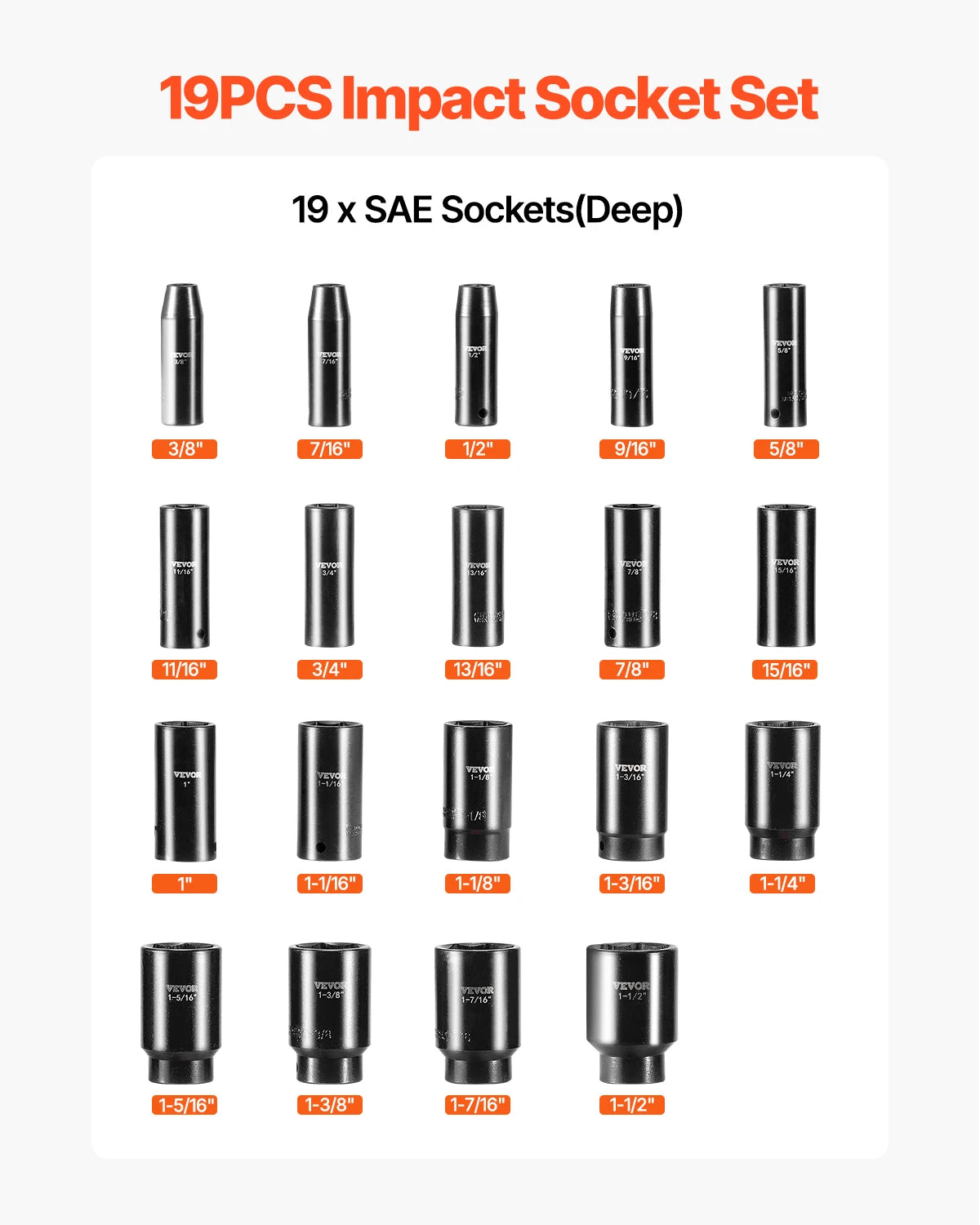 Durable Impact Socket Set With Six Point High Torque