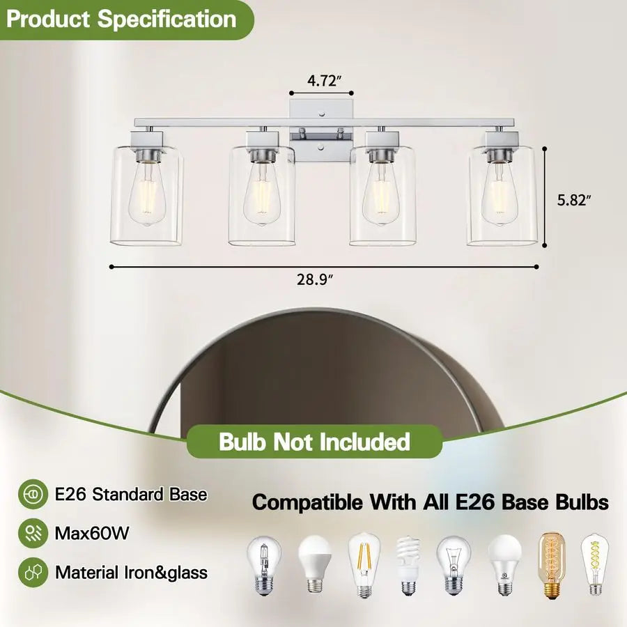 4 Light Bathroom Vanity Light Chrome Bathroom Light Fixtures Square Design amp UL Certification, 26 inch Square Bath Room Lights