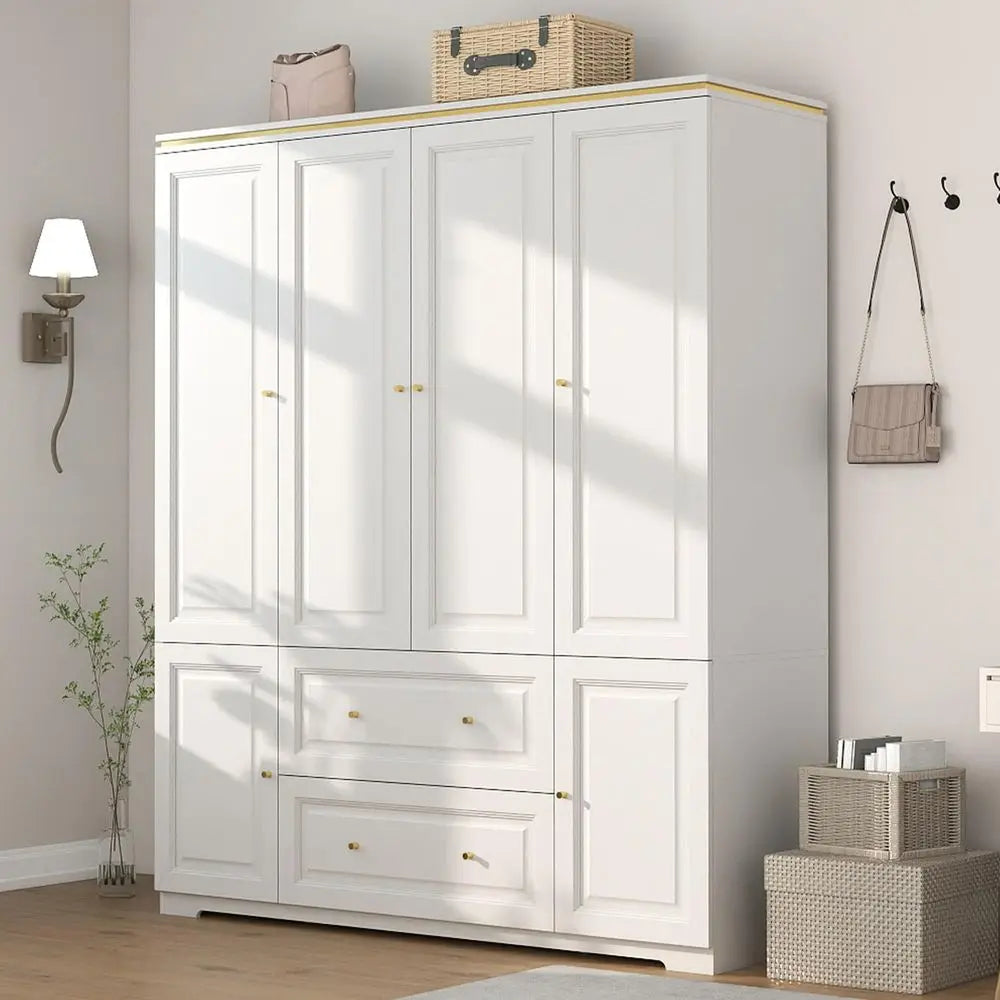 Armoire Wardrobe Closet with Drawers White Wardrobe Closet for Hanging Clothes, Large Wardrobes Storage Closets, Wood Closets C