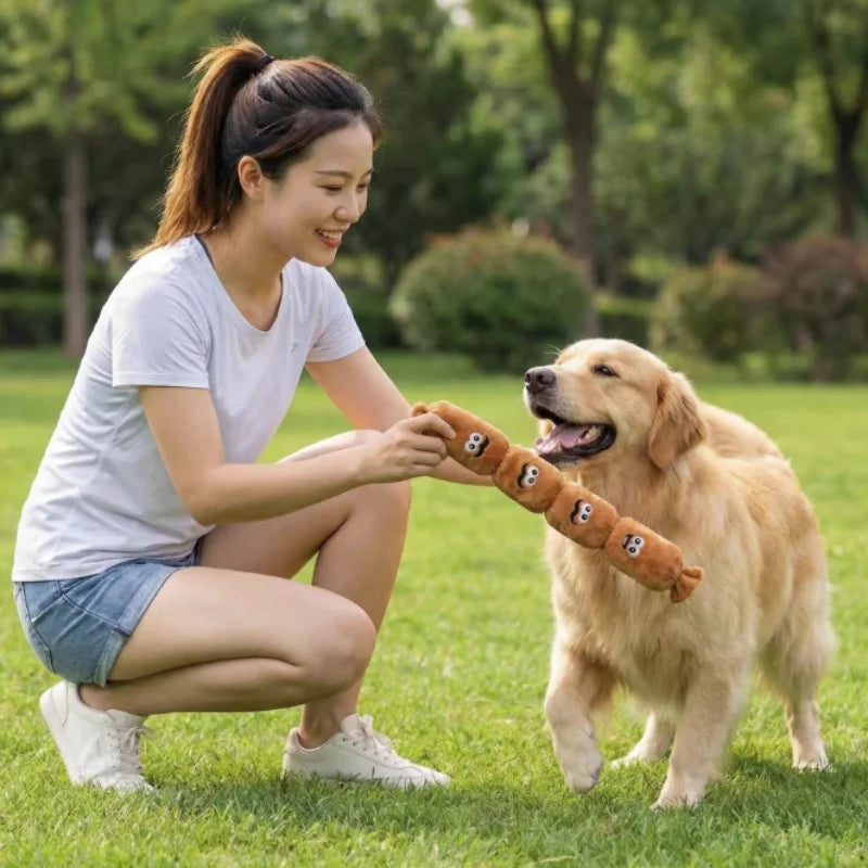 Bite Resistant Squeaky Soft Plush Dog Sausage Chew Toy