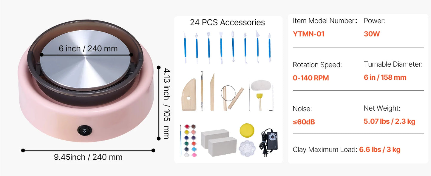 SucceBuy 3/6 inch Mini Pottery Wheel Turntable Forward Reverse Rotation Adjustable Speed Electric Clay Wheel for Kids and Adults
