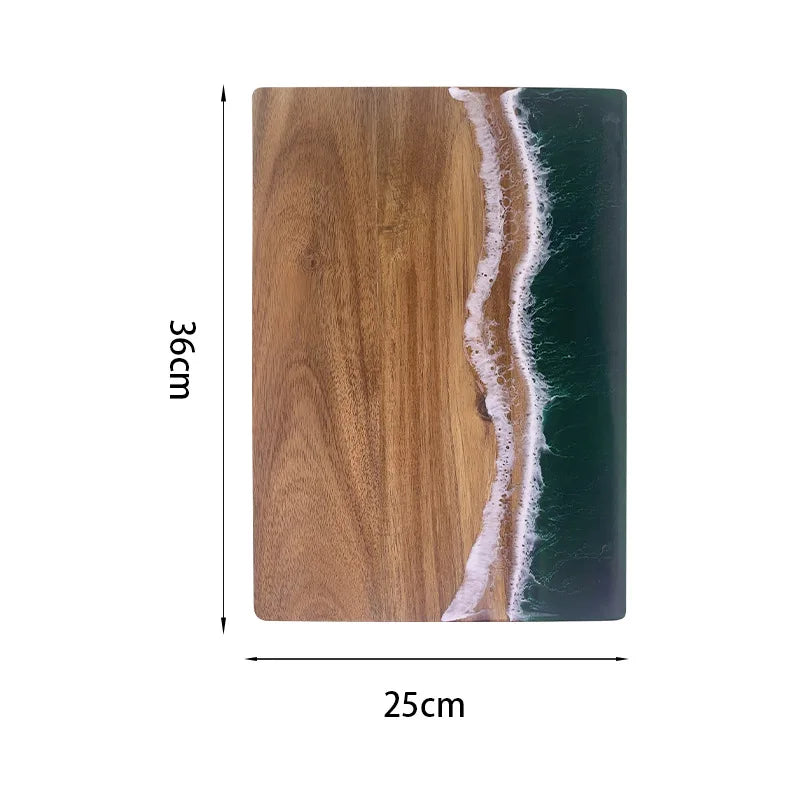 Expoxy Resin Blue River Pattern Charcuterie Board for Bread Vegetable Fruit Meat Acacia Wood Decorative Board Challah Board