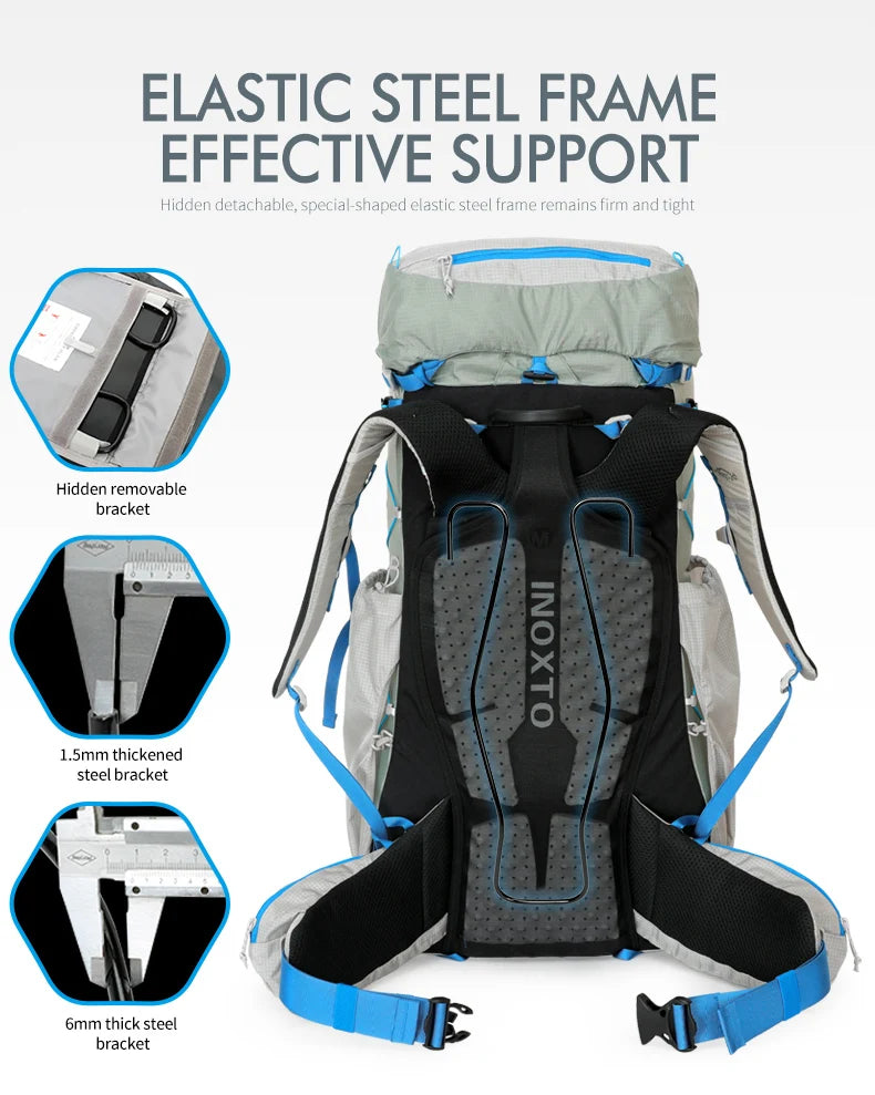 55L Internal Frame Waterproof Hiking Camping Backpack with Rain Cover, Large Lightweight Travel Daypack Rucksack for Climbing