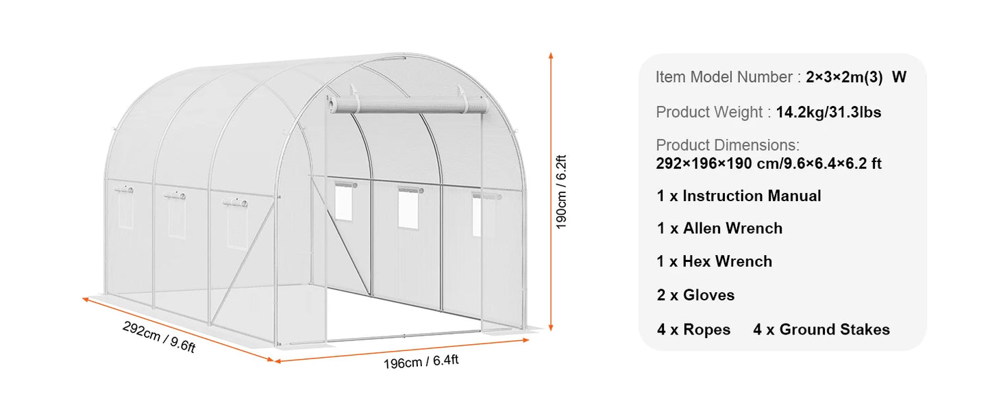 SucceBuy Walk-in Tunnel Greenhouse Hoop House Greenhouse Tunnel Plant Hot House with Steel Frame PE Cover Roll-up Zipper Door