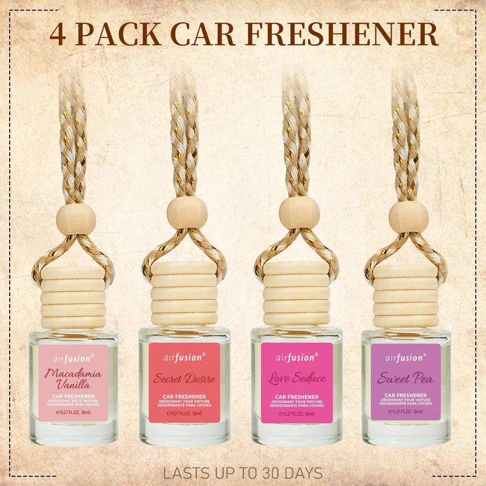 4 Pack Hanging Car Air Freshener & Diffuser | 120-Day Long-Lasting Fragrance | 17 Fragrances All Ages