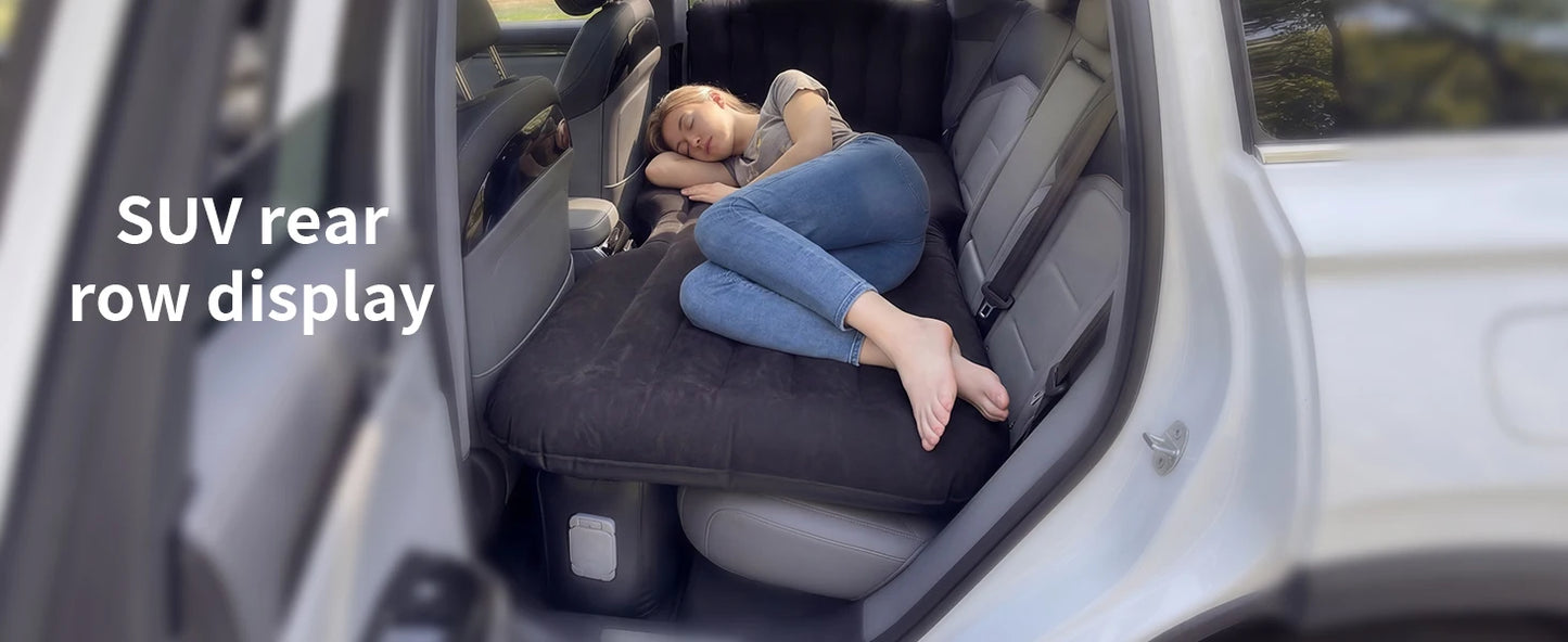 Umbrauto Back Seat Car Air Mattress: Cordless Inflatable SUV Car Camping Bed for Truck Van with Built-in Air Pump, Thickened Double-Sided Flocking Travel Car Sleeping Pad