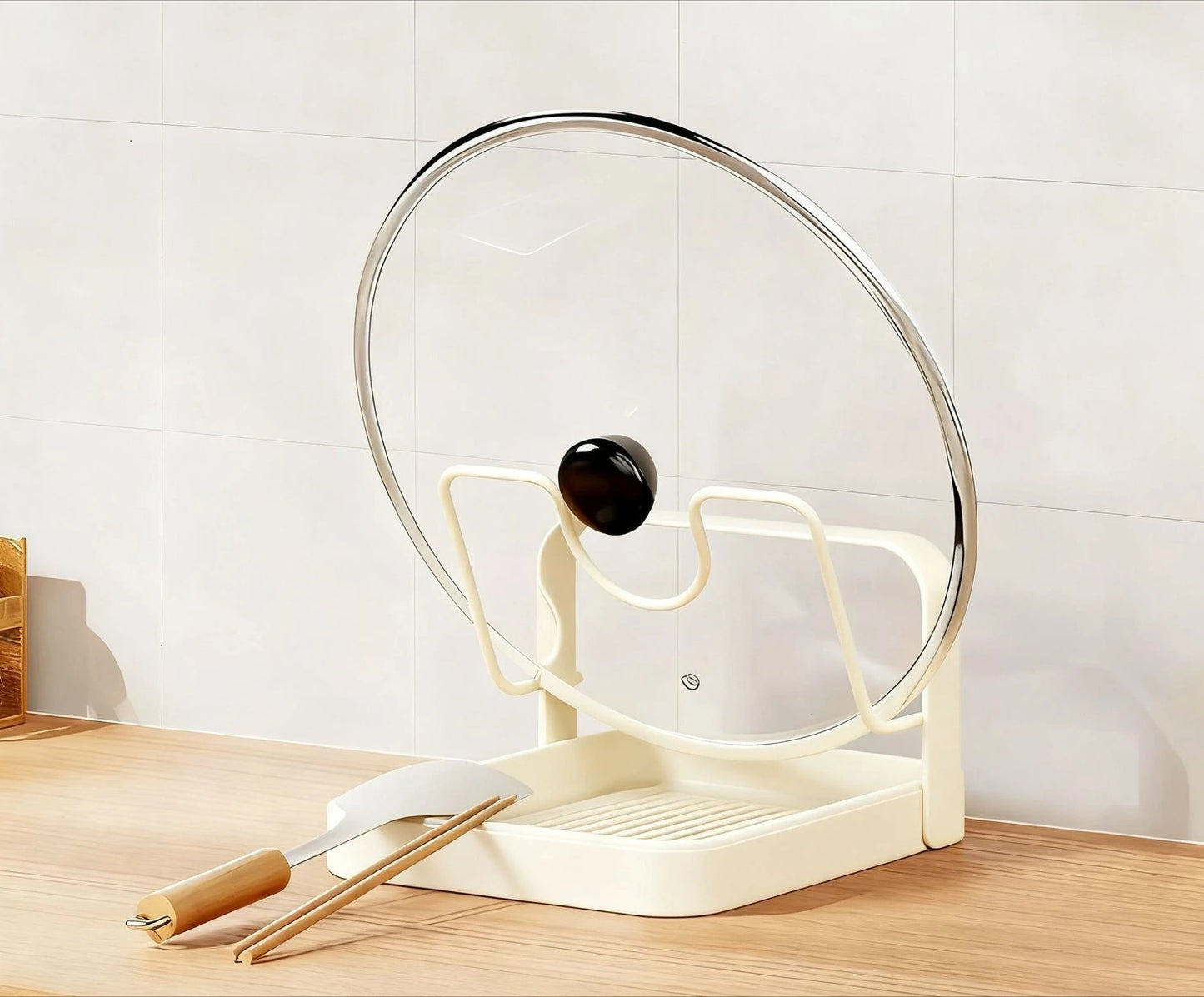 Multifunctional Countertop Pot Lid Holder Chopping Board Rack Multi-Layer Sitting Spatula Drain Storage Organizer for Home