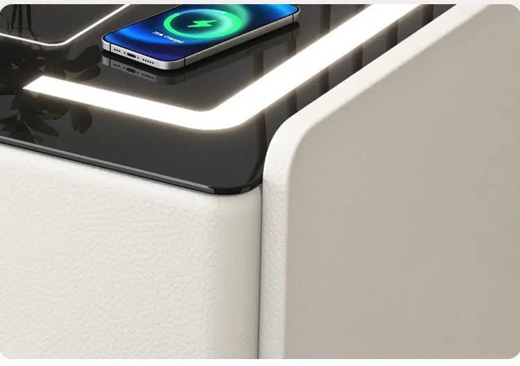 Smart Multifunctional Bedside Table with Wireless ChargerTouch Control 3-Color LEDLightModern Nightstand with Solid Wood
