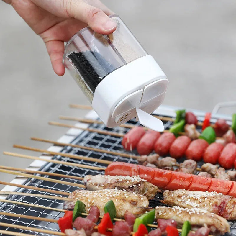4in1 Camping Spice Shaker Multifunctional Spice Pot with Lid 4 Compartments for Outdoor BBQ Cooking Salt Pepper Storage Box