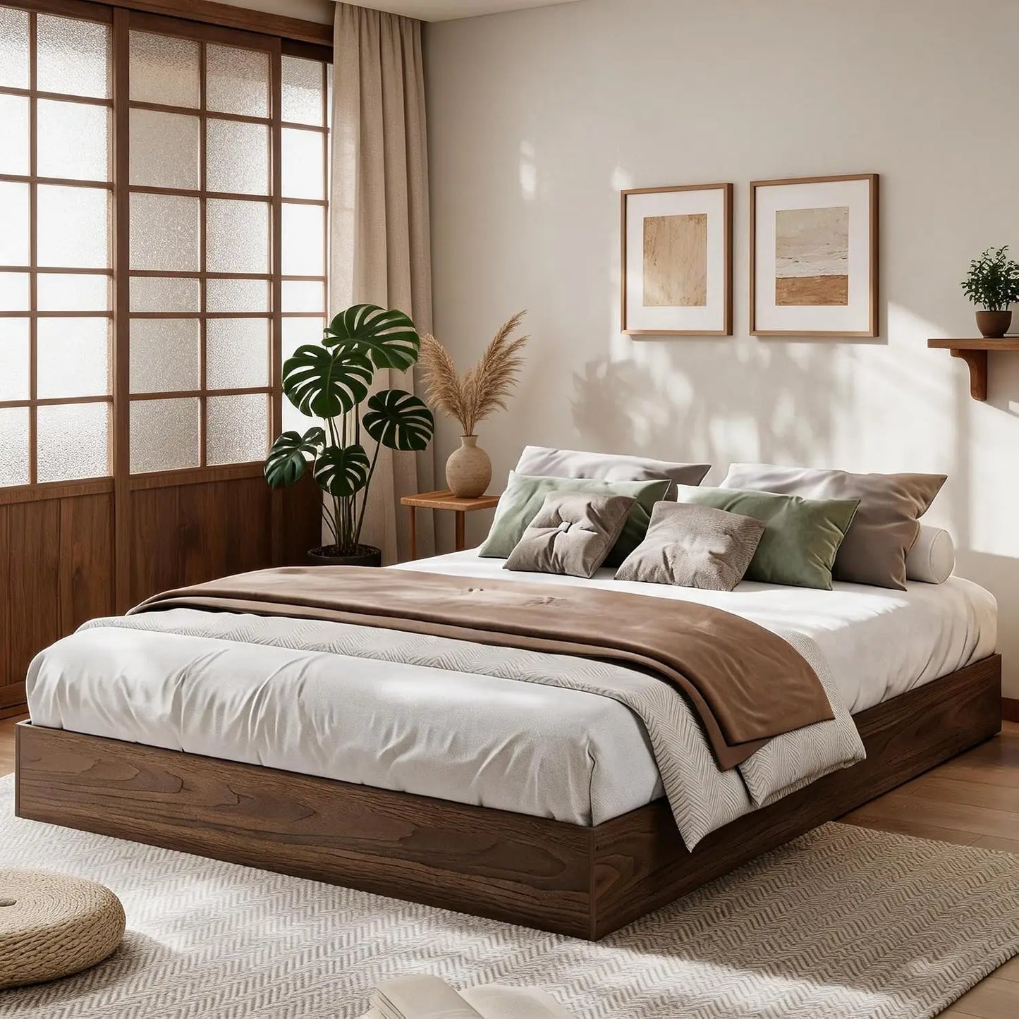 Garvee Living Room Bed Frame Easy Sturdy Assembly Bedroom Frames with Low Profile Design Eco-Friendly Bed Wood Slats Support Home Furniture Without Headboard