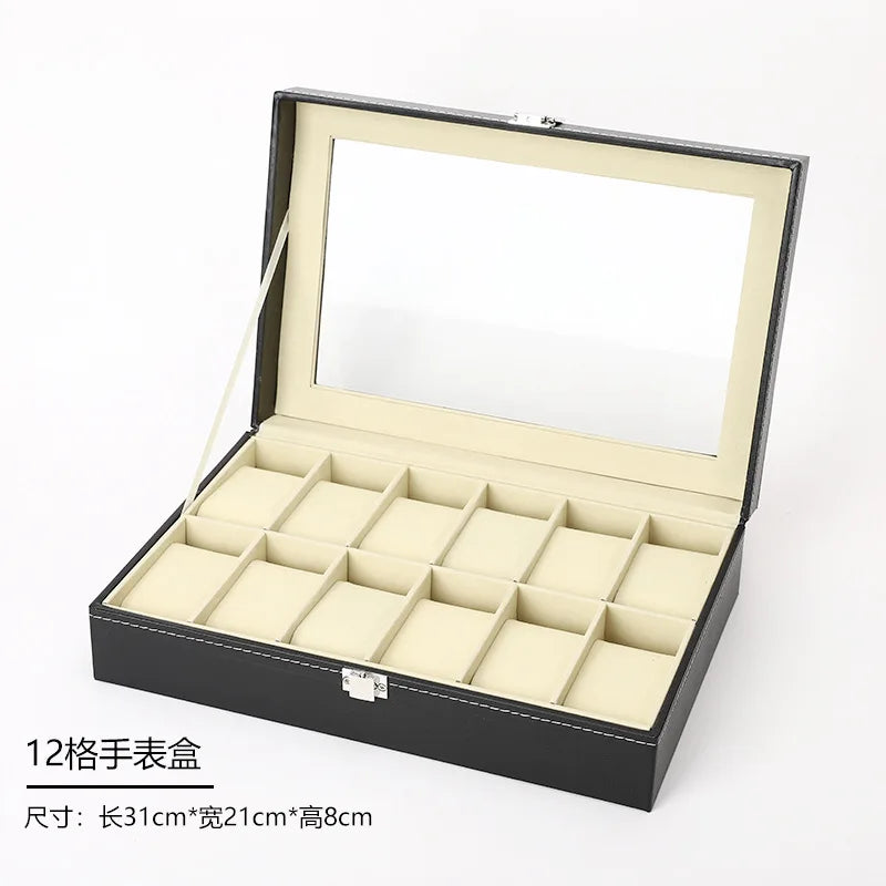 Hot Sale PU Leather Display Storage Collection Organizer Watch Box Case With Glass Top Slot Men Watch Bracket Display Box Gifts