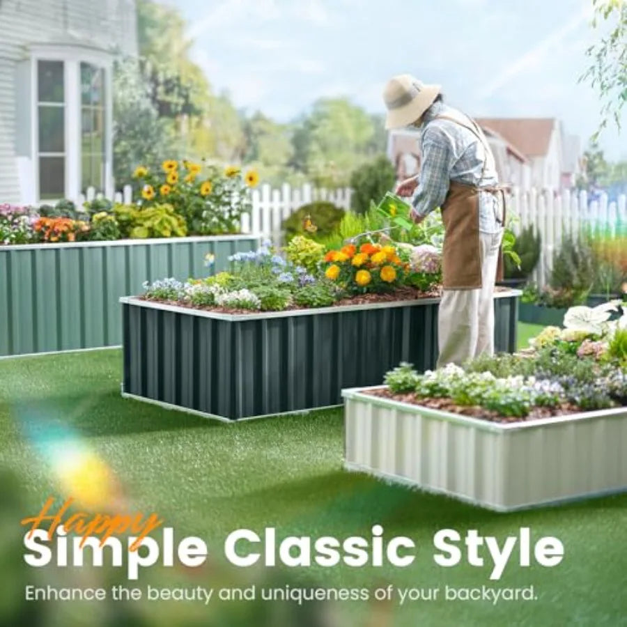Raised Garden Bed 68"x 36"x 12" Galvanized Steel Metal Outdoor Garden Planter Box Kit with 2 Pairs of Gloves Dark Grey