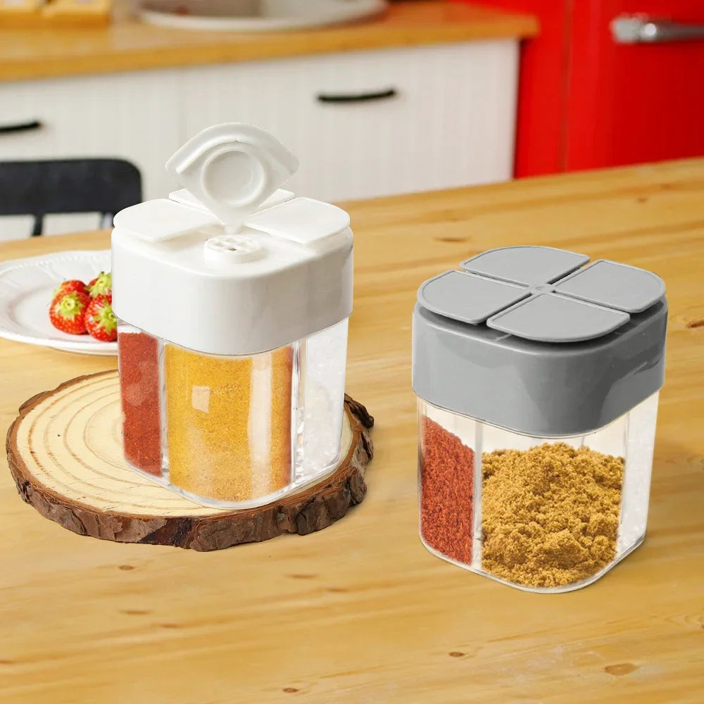 4in1 Camping Spice Shaker Multifunctional Spice Pot with Lid 4 Compartments for Outdoor BBQ Cooking Salt Pepper Storage Box