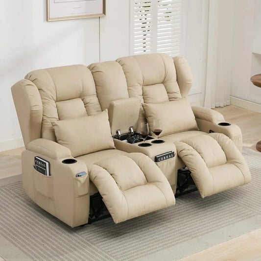 65.5" RV Loveseat Recliner Double Recliner RV Sofa Beige