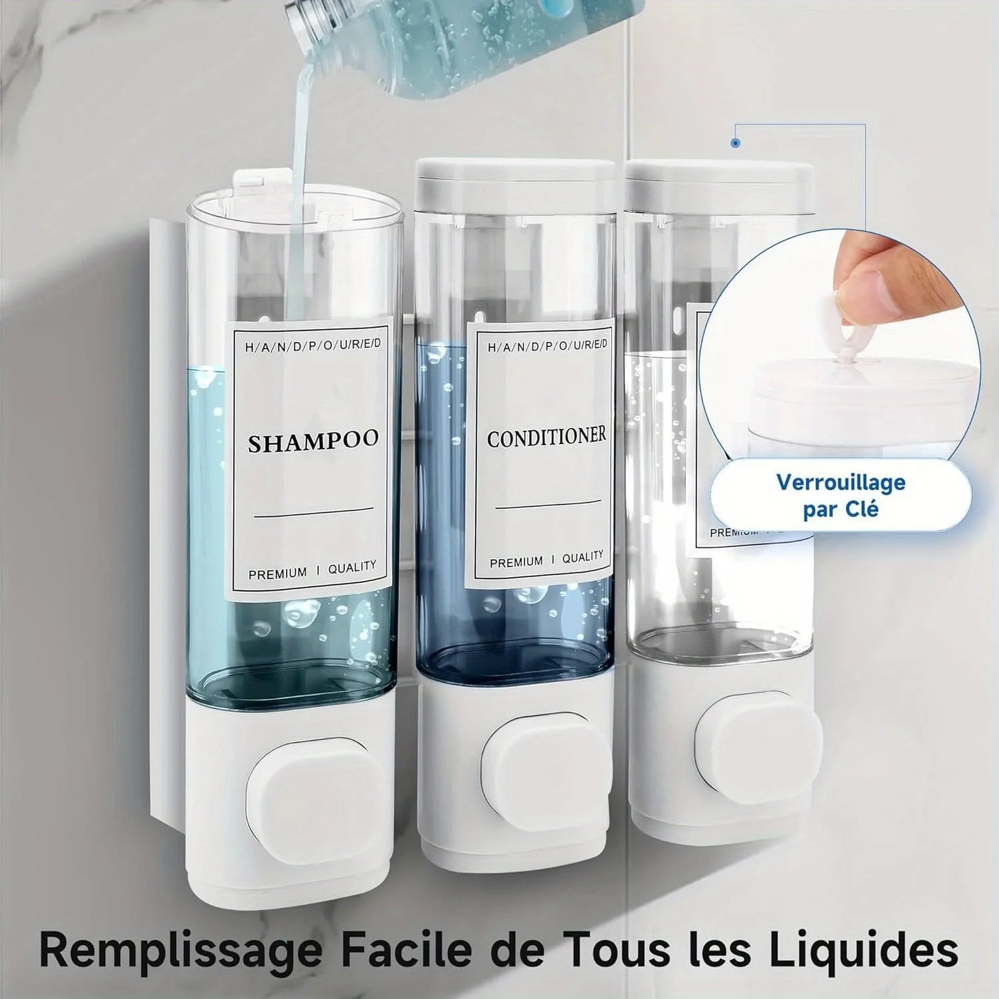 Wall Mounted Soap Dispenser Shower Gel Dispenser 3 in 1 Shampoo and Conditioner Dispenser No Drilling Required ABS Material