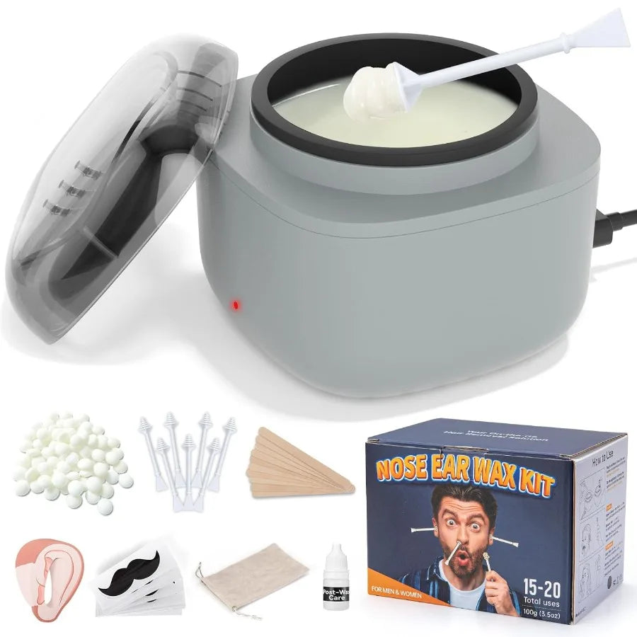 Nose Wax Kit Men Nose Ear Hair Waxing Kit with 100g Wax 40 Sticks Ear Hair Removal for Men USB Fast Heat Smart Constant Temp Up