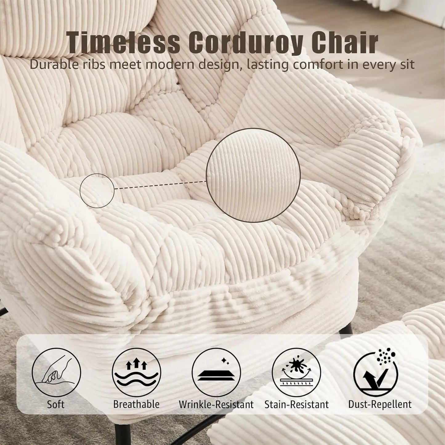 Oversized Lounge Chair & Ottoman Comfy Wide Reading Accent w/ Footrest Living Room Small Spaces White, Customized