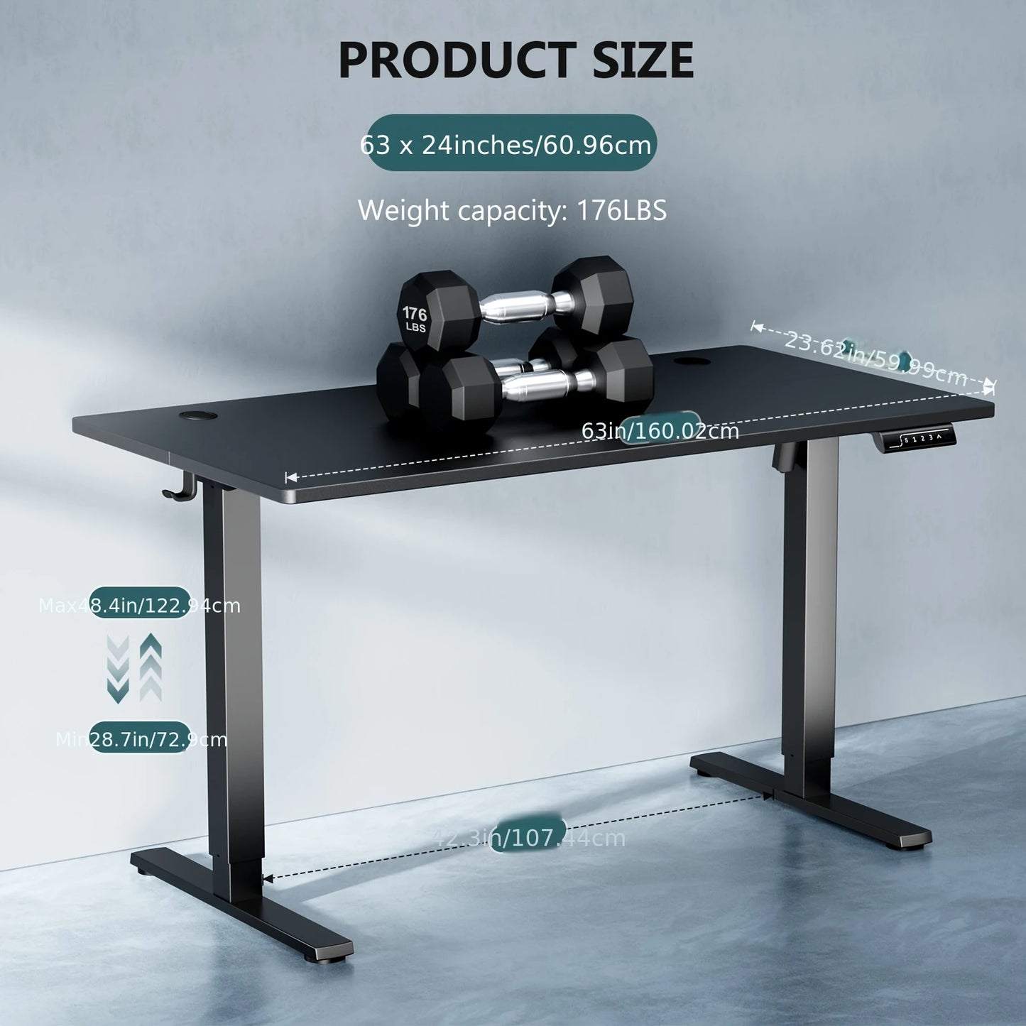 Standing Desk, Adjustable Height Electric Sit-Stand Computer Table, 40×24, 48×24, 55×24, 63×24 Inch Ergonomic Rising Desk