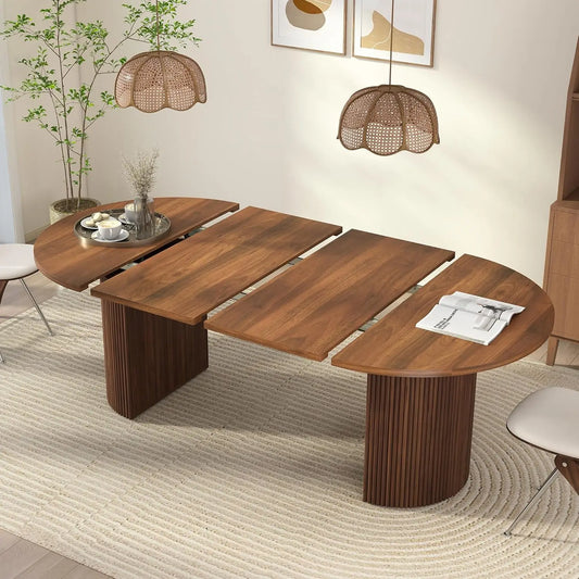 Customizable Expandable Round Dining Table With Fluted Base