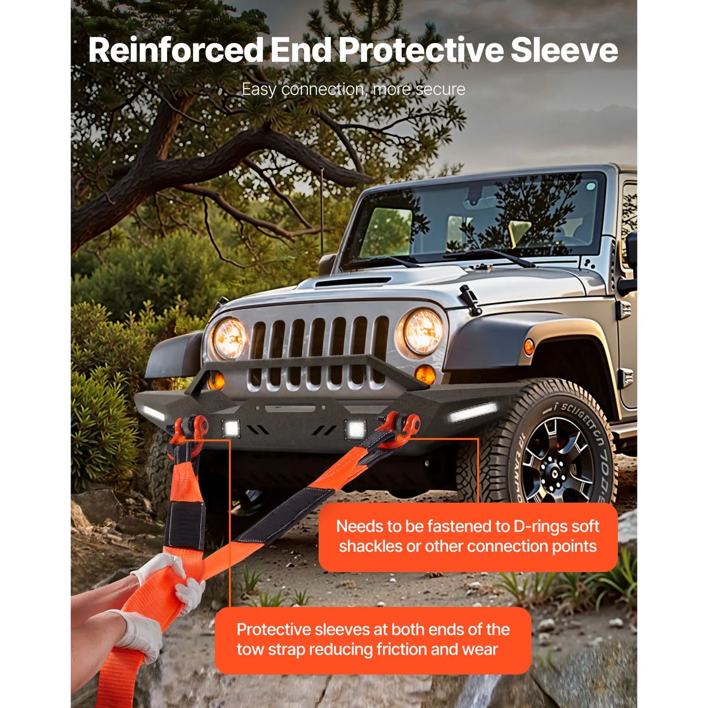 SucceBuy 36000 lbs Recovery Tow Strap 3inx8ft Winch Line Extension Strap Reinforced Loop Straps for Off Road Towing & Tree Saver