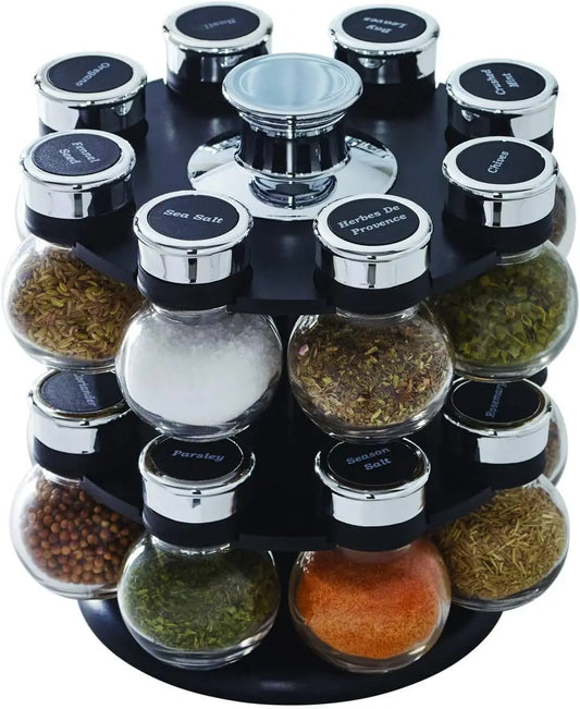 16 Jar Ellington Revolving Countertop Spice Rack Black Chrome